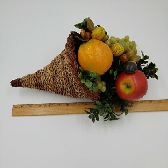 Vtg Cornucopia Basket FALL Centerpiece Horn of Plenty Fruit Nuts Thanksgiving - Picture 7 of 16